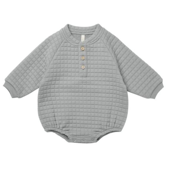 Quincy Mae Baby Dusty Blue Heathered Plum Quilted Bubble Romper Size 3-6 M - Picture 1 of 5